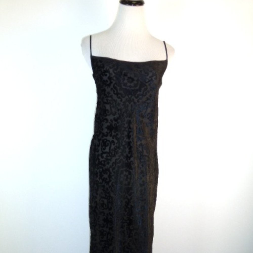 Emanuel Ungaro black burn out velvet maxi spaghetti straps evening party dress M - Picture 1 of 7